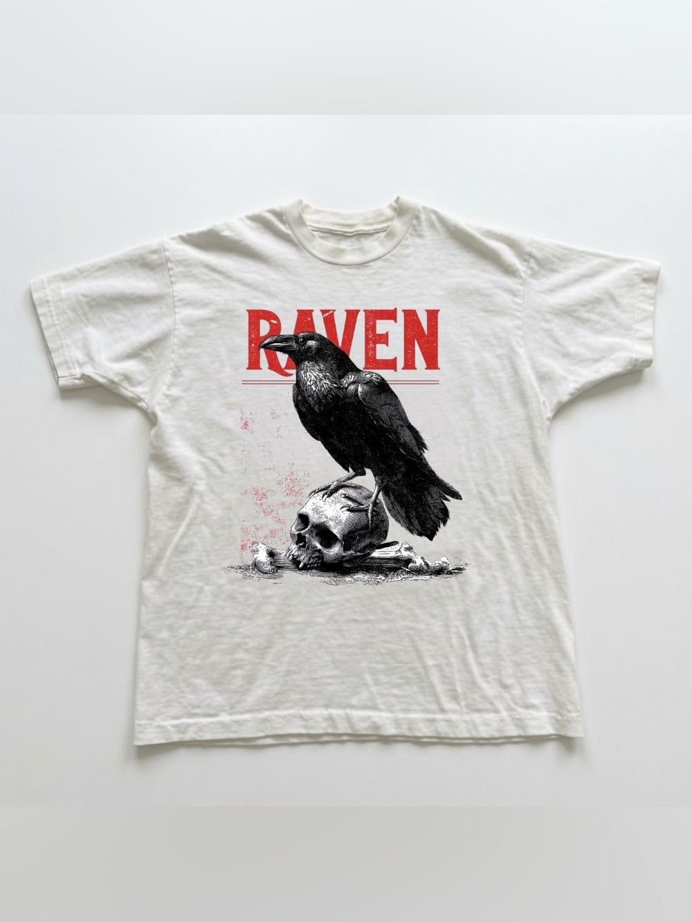 Raven Crow On Human Skull Gothic Dark Graphic T-Shirt, Gildan 5000 Unisex Tee